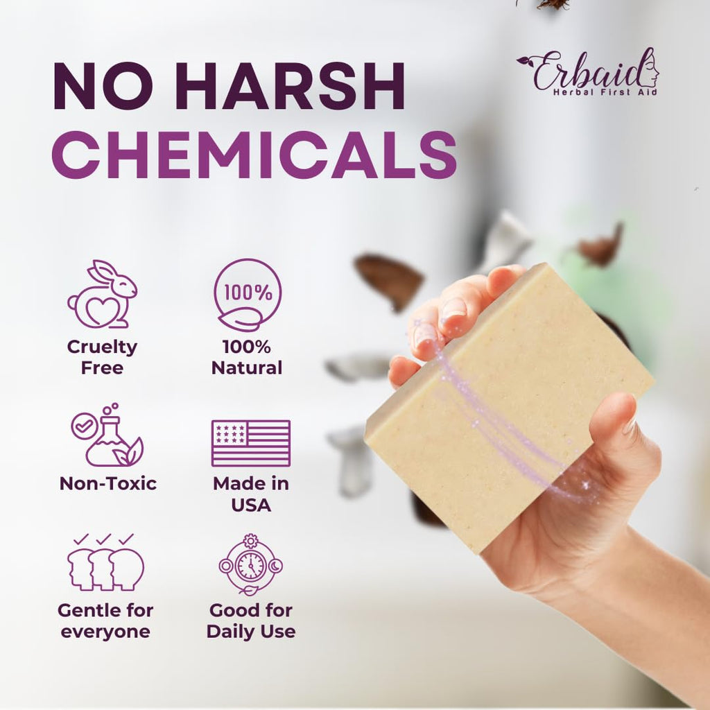 Eczema Soap Bar for Face and Body – All Natural Dermatitis, Psoriasis Treatment for Dry Itchy Sensitive Skin Relief – Gentle Detoxifying, Healing, Anti-Itch, Oatmeal Goat Milk Wash for Kids, & Adults