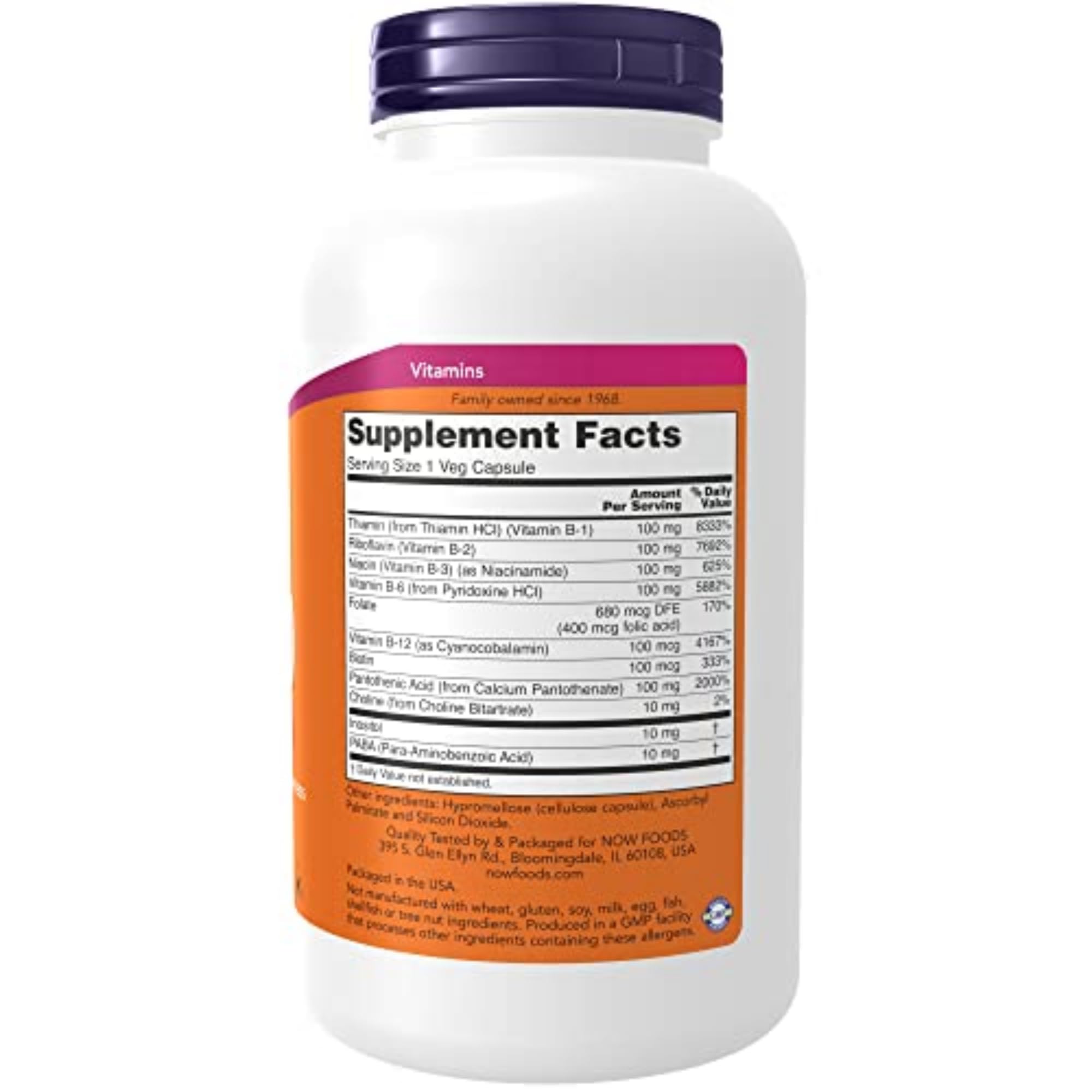 Buy now NOW Supplements, Vitamin B-100, Energy Production*, Nervous System Health*, 250 Veg Capsules at indiglob india