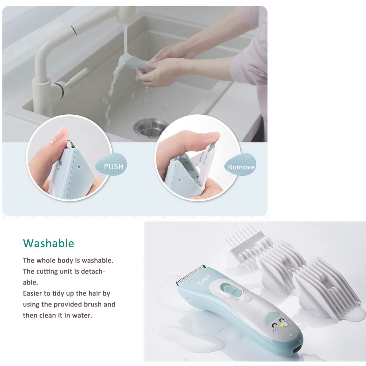 Baby Hair Clippers, Ceramic Blade Electric Kids Hair Trimmer, Cordless Rechargeable Waterproof Haircut Kit for Kids & Adult
