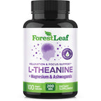 ForestLeaf L Theanine Supplement - L-Theanine 200mg with Ashwagandha and Magnesium for Focus, Stress Relief & Relaxation - Non-GMO & Gluten Free - 100 Caps