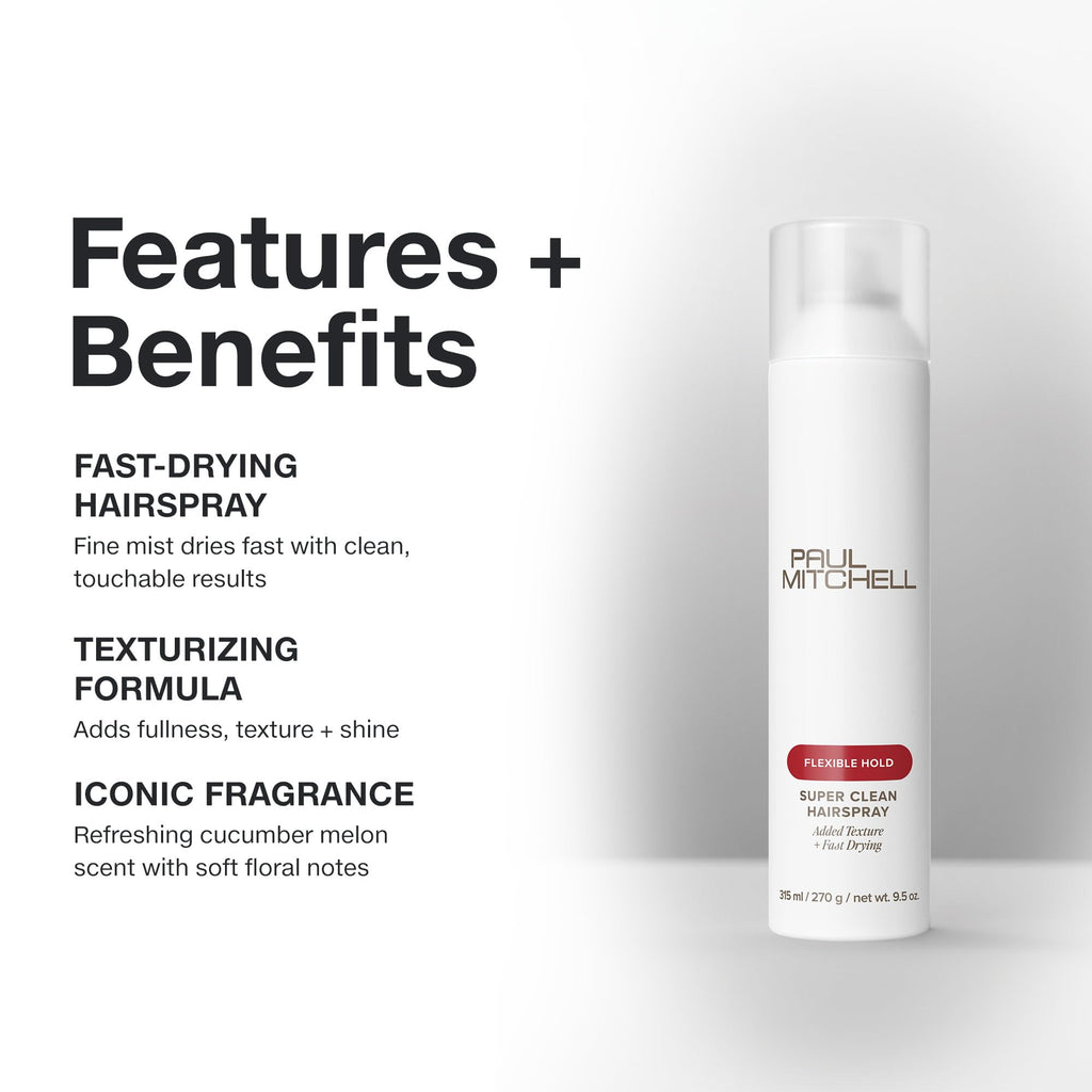 Paul Mitchell Super Clean Hairspray, Fast Drying, Adds Texture + Flexible Hold, For All Hair Types