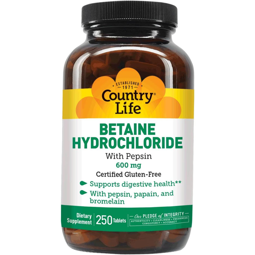 Buy now Country Life Betaine Hydrochloride with pepsin 600 mg - 250 Tablets at indiglob india