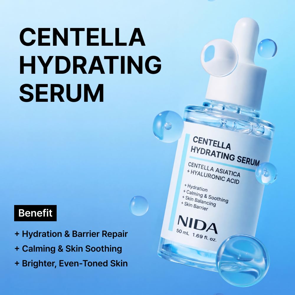 NIDA Centella Hydrating Serum | Centella Asiatica, Hyaluronic Acid | Hydration, Calming & Soothing, Skin Balancing, Skin Barrier | 1.69 fl. oz., 50ml