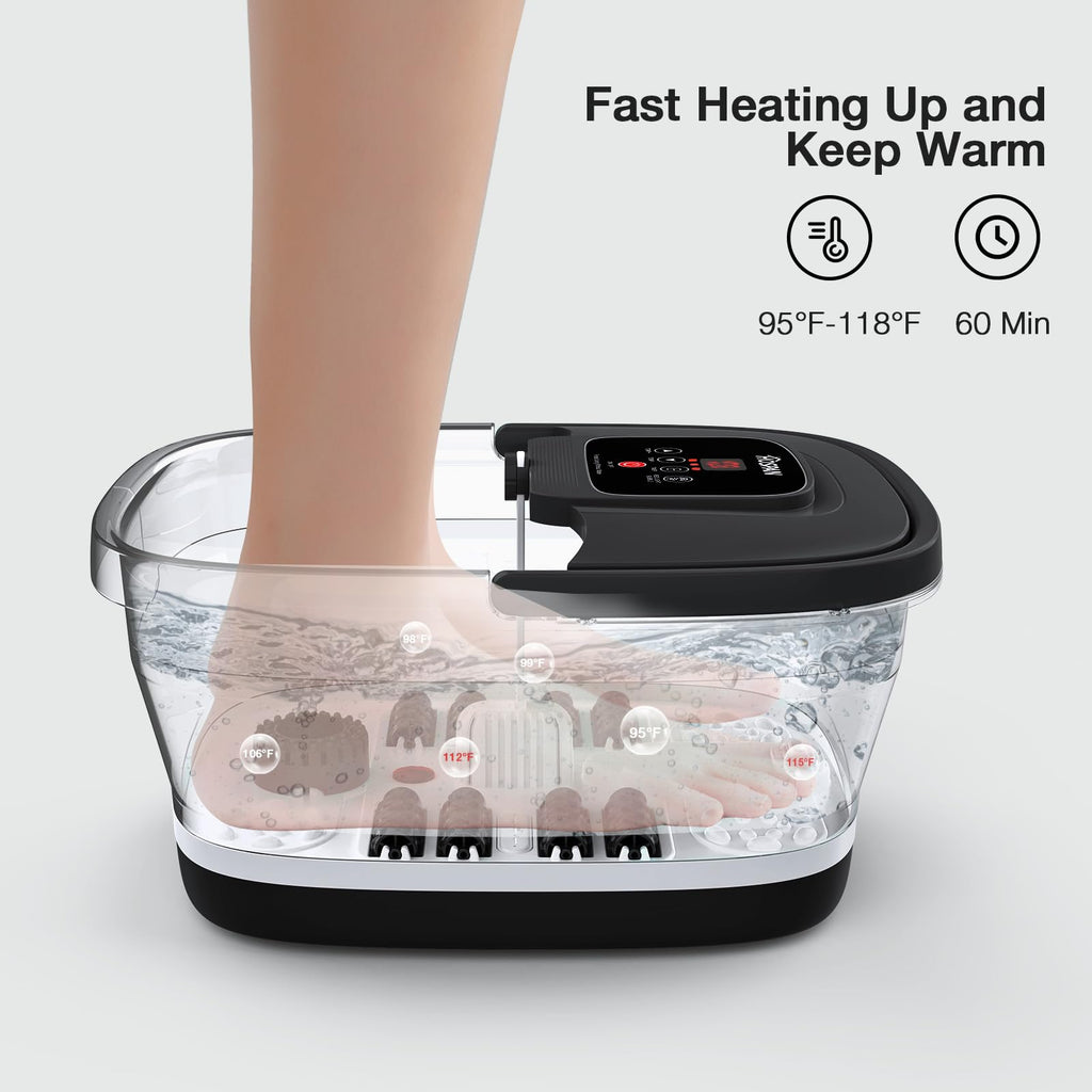 HOSPAN Collapsible Foot Spa, Foot Bath Massager with Heat, Bubble & Massage | 8 Shiatsu Rollers, 95°F-118°F Temp Control, Red Light, Handle, Space-Saving Collapsible Design, for Stress Relief