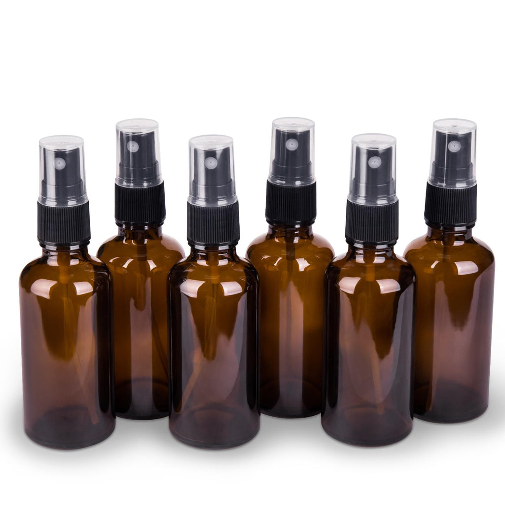2oz Amber Glass Spray Bottles for Essential Oils, Set of 3 | Small, Travel, Mini, Empty, Fine Mist, for Facial, Cosmetic, Perfume, Hair Care, Room, Refillable, Leakproof, UV protection