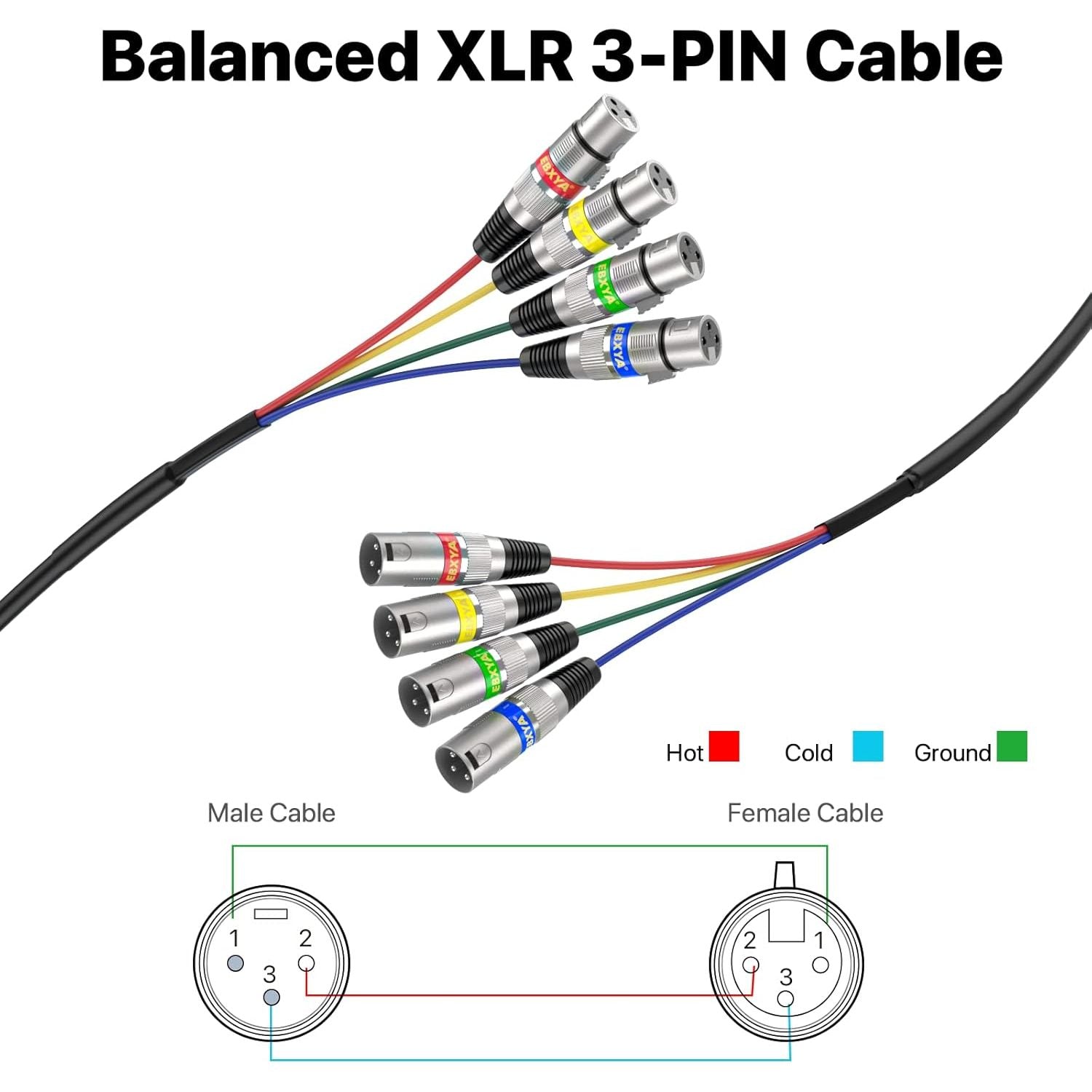 Buy now EBXYA 3 Ft XLR Snake Cables 4 Colored, 4-Channel Microphone Patch Cable XLR Male to Female, Recording Snake for Live, Recording, Studios 2 Pack at indiglob india