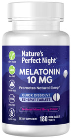 Nature's Perfect Night | Melatonin 10mg | 180 Quick Dissolve Tablets | Natural Mixed Berry Flavor |High Potency | Sugar Free | Vegan | Gluten Free | Value Size