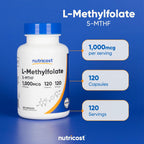 Nutricost Methylfolate 1000mcg, 120 Vegetarian Capsules, Gluten Free | GMO-Free (Methylated Folate)