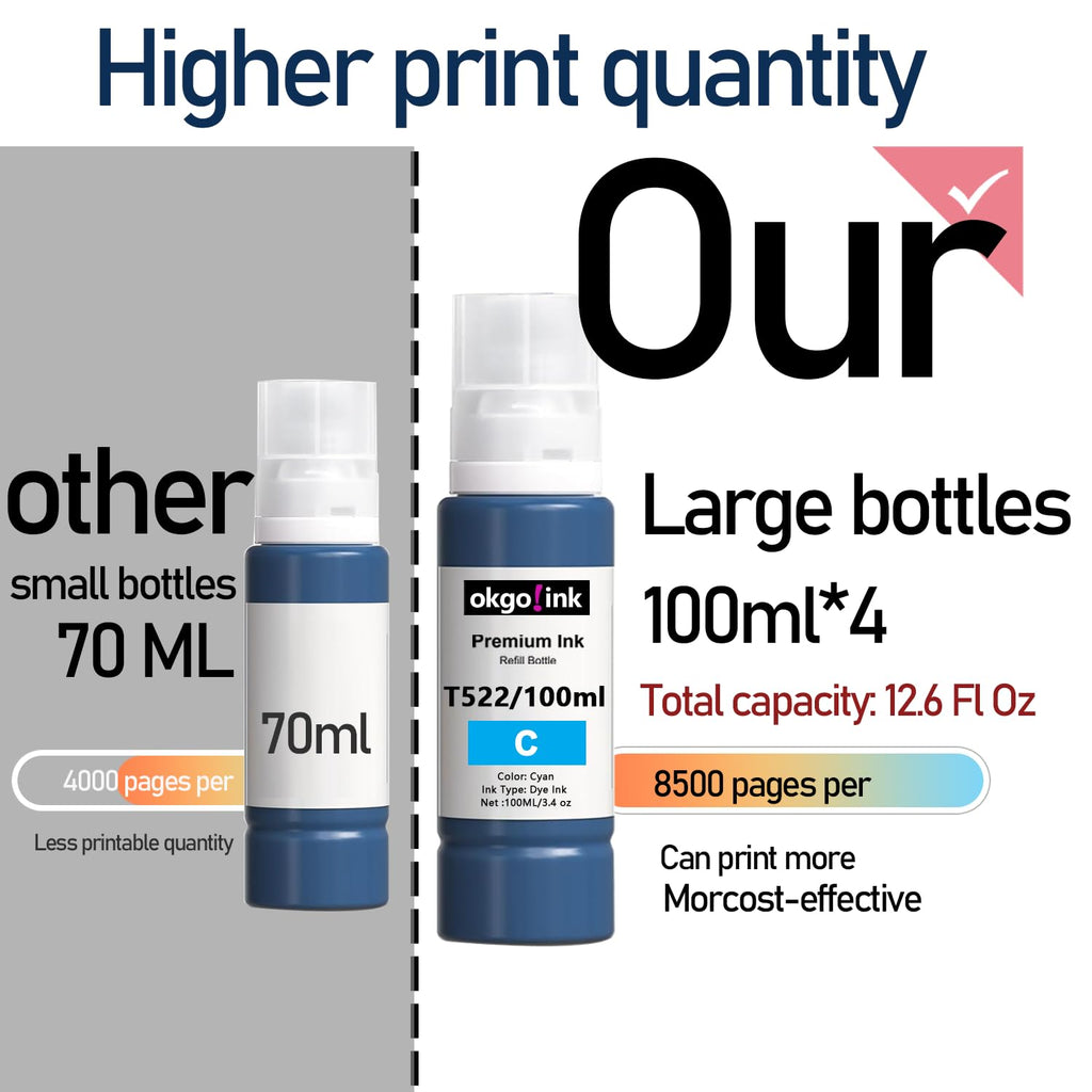 522 Ink Refill Bottles Compatible Replacement for epson 522 Ink ET-2800 Ink