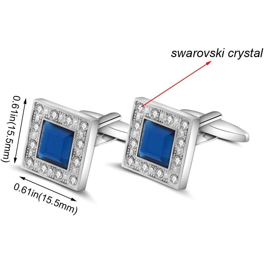 Buy now Blue Navy Crystal Square Cufflinks for Men Classical Cuff Links with Gift Box Elegant Style at indiglob india