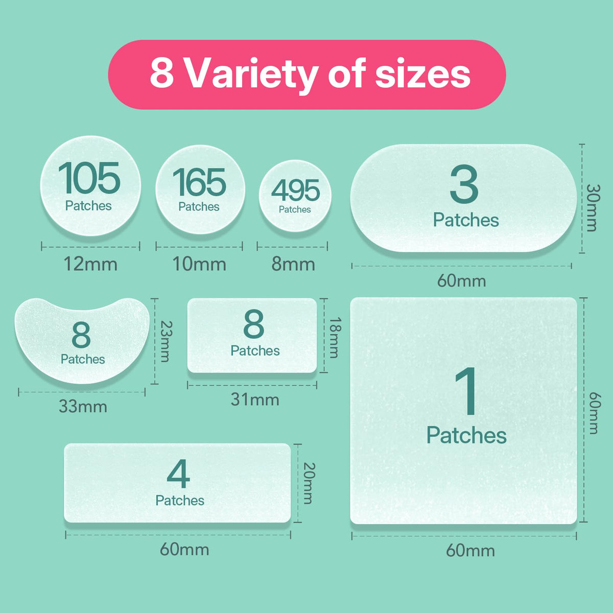 NITEEN 789 Count Pimple Patches, 8 Sizes Hydrocolloid Patch Variety Pack