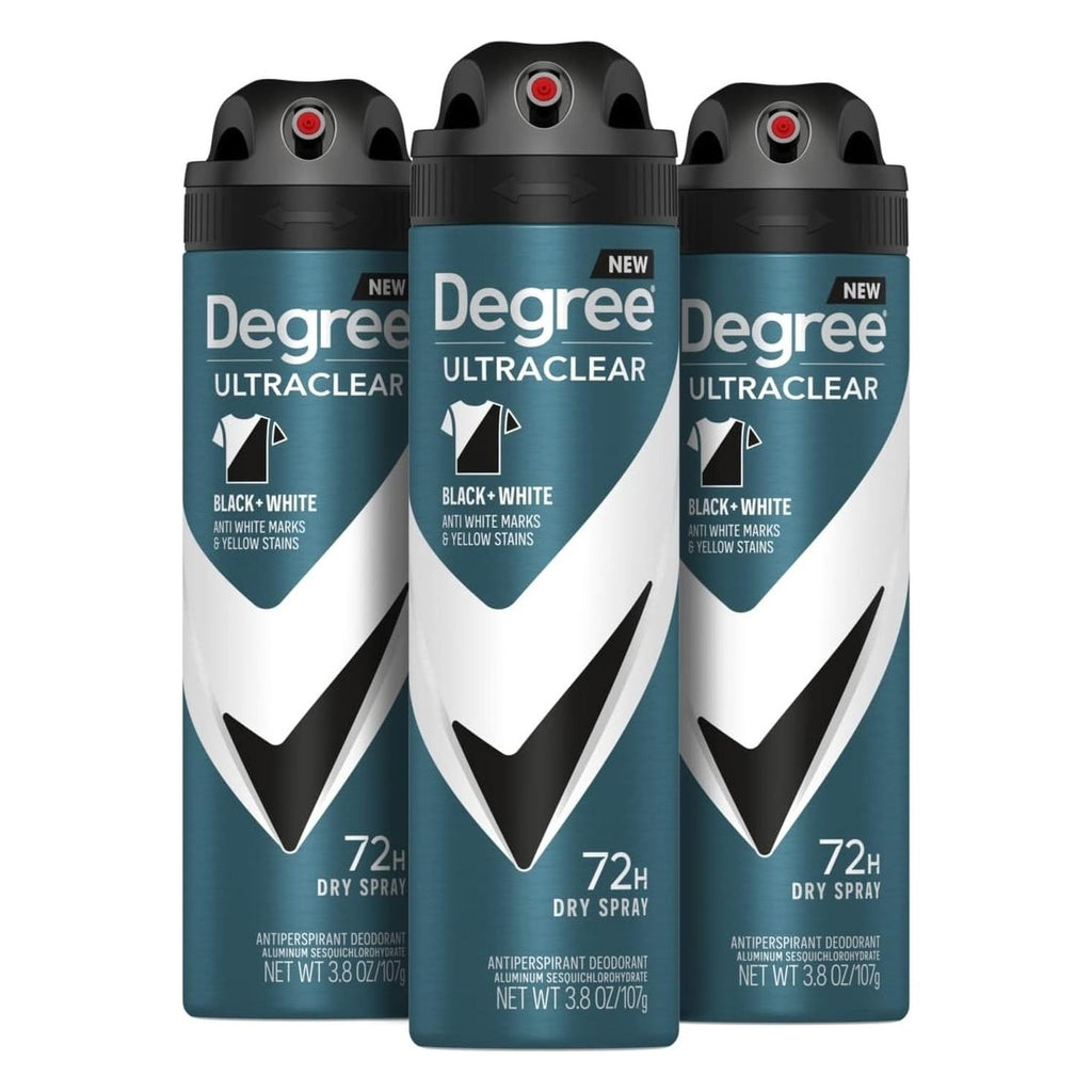 Degree Men Antiperspirant Deodorant Dry Spray Black + White 3 Pack 3.8 oz | Protects from Deodorant Stains Antiperspirant for Men with MotionSense Technology