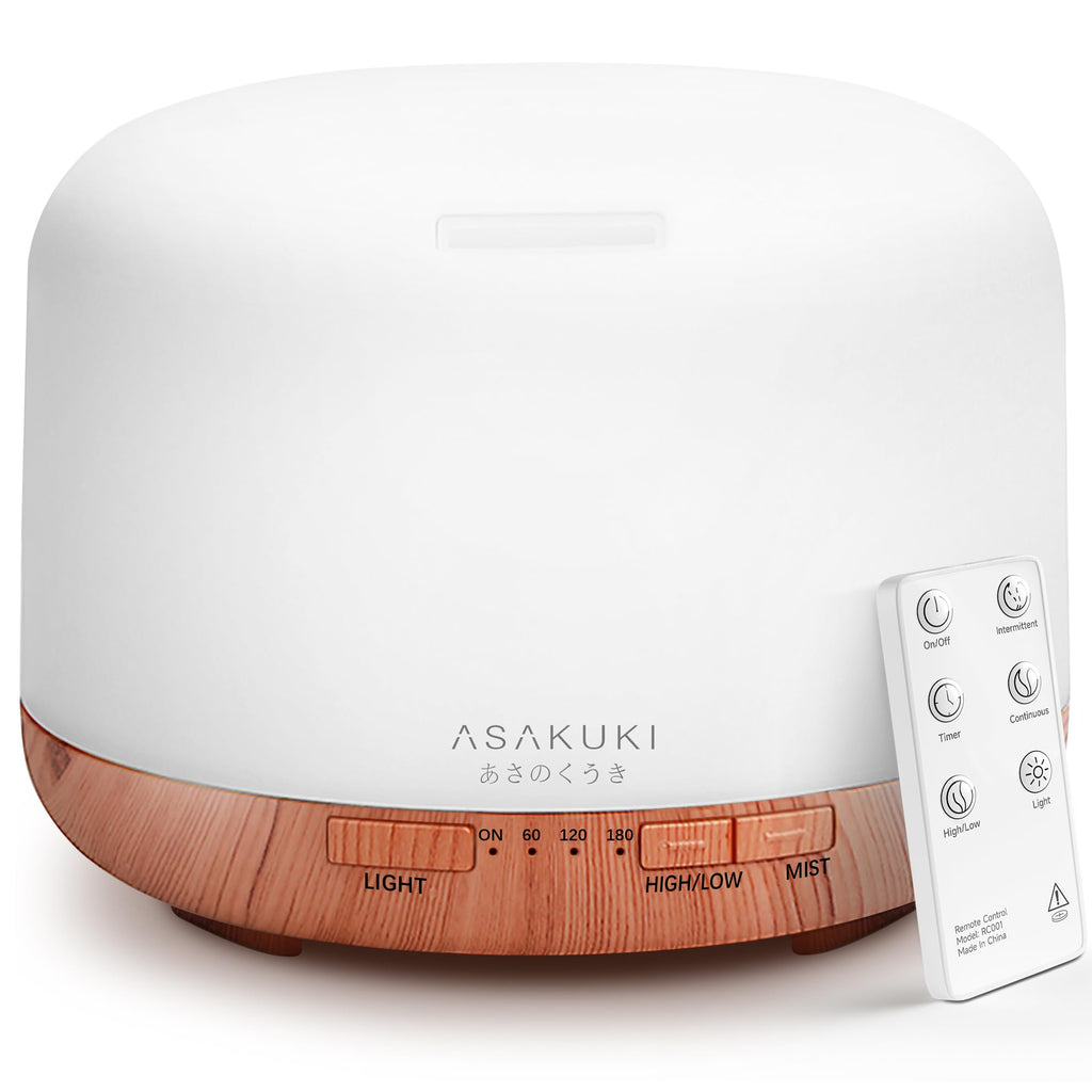 Buy now ASAKUKI Essential Oil Diffuser 500ml, Ultrasonic Aromatherapy Humidifier with Remote Control, 7 LED Colors, Timer & Auto-Off, Large Room Diffuser (Dark Brown) at indiglob india