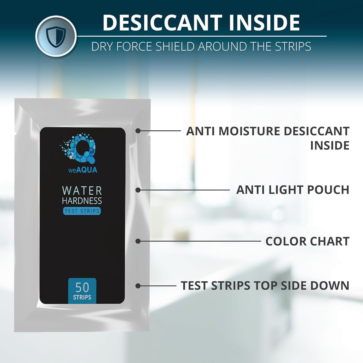 WeAQUA Water Hardness Test Kit - DoubleCheck 50 Strips - Hard Water Testing Kit – Tests Calcium & Magnesium (0–425 PPM) – for Tap, Well, Drinking, Pool, Spa & Dishwasher
