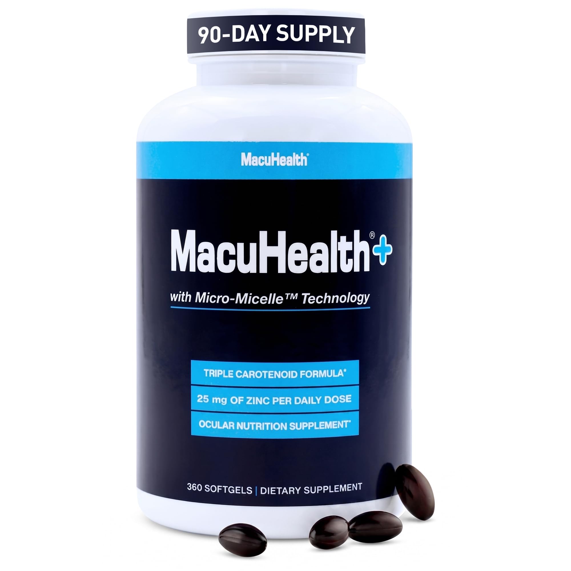 Macuhealth Plus+ Eye Vitamin Supplement for Adults - Lutein & Zeaxanthin | 90 days Supply, Carotenoid Formula, Unflavored Softgels, Meso-Zeaxanthin with Vitamin C & E, Zinc, Balanced carotenoids