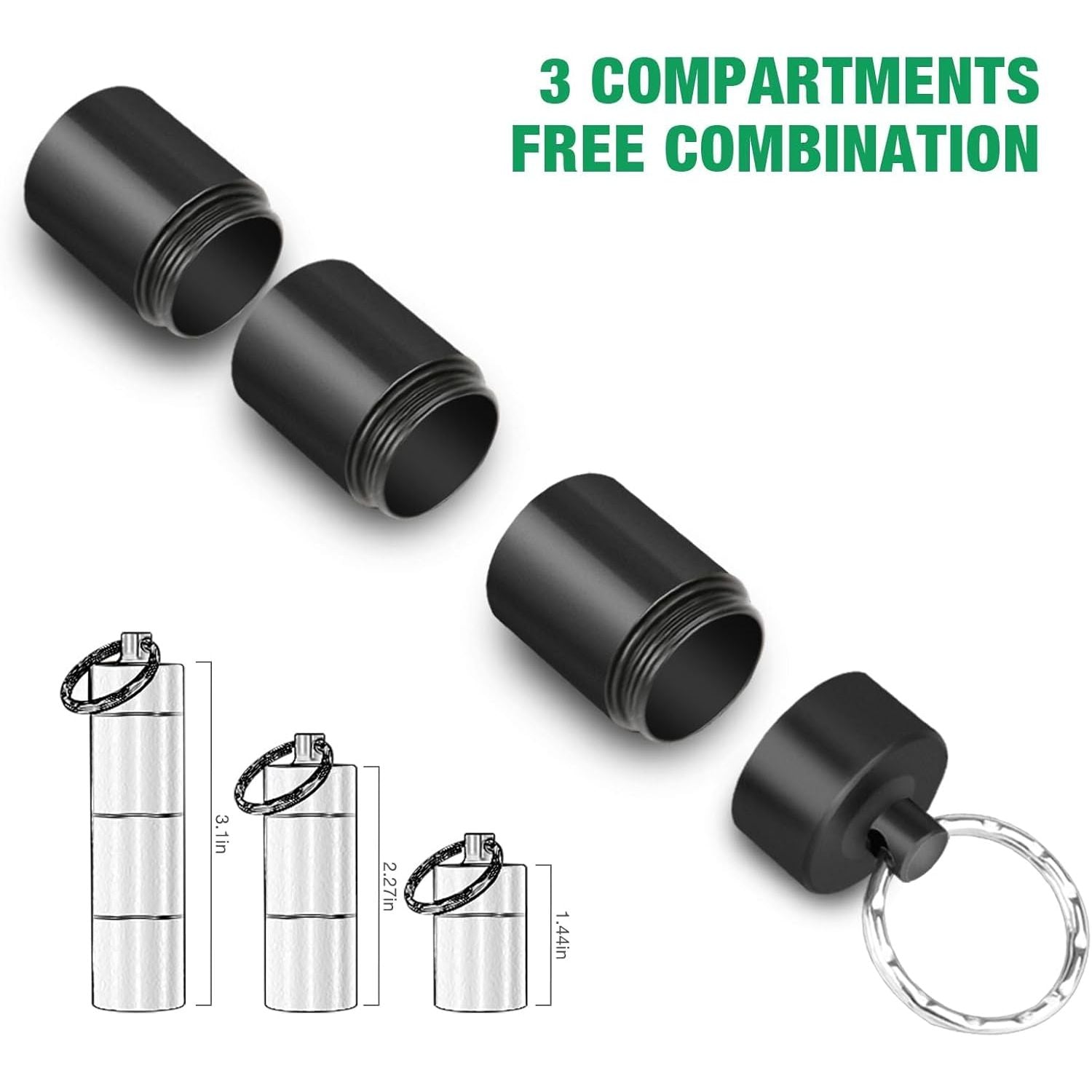 Buy now Opret Keychain Pill Holder, 3 Compartments Metal Small Pill Case, Waterproof Portable Travel Pill Box, Pill Container for Purse (Black) at indiglob india