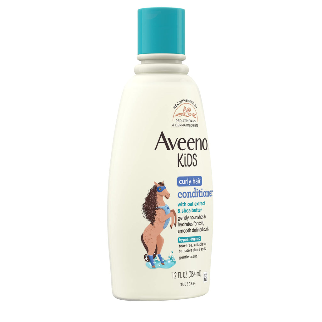 Aveeno Kids Curly Hair Conditioner, 12 fl. oz | Hydrating Conditioner, Oat Extract & Shea Butter, Gentle Scent, Detangles & Moisturizes Curls