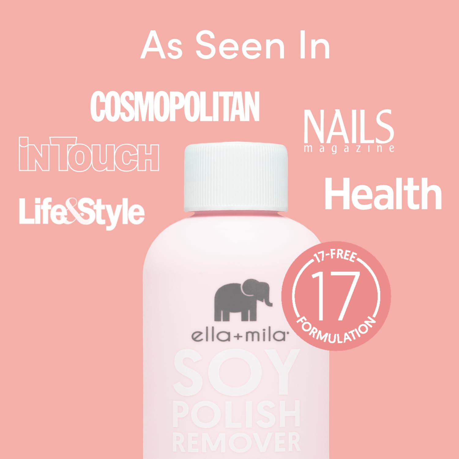 ella+mila Soy Nail Polish Remover - Non-Acetone with Lavender Oil, 4 fl oz | Soy-based non-acetone remover; lavender oil; vitamins A, C & E; gentle on bare nails; vegan; 4 fl oz