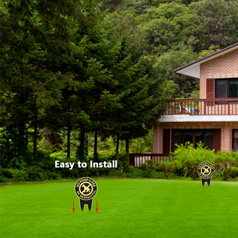 2 Pack No Dog Poop Signs for Yard - Double Sided Aluminum No Pooping Sign with Stake 11.8" x 5.9" - Be Respectful, No Dog Poop and Pee Stop Dogs from Pooping/Peeing On Your Lawn/Garden