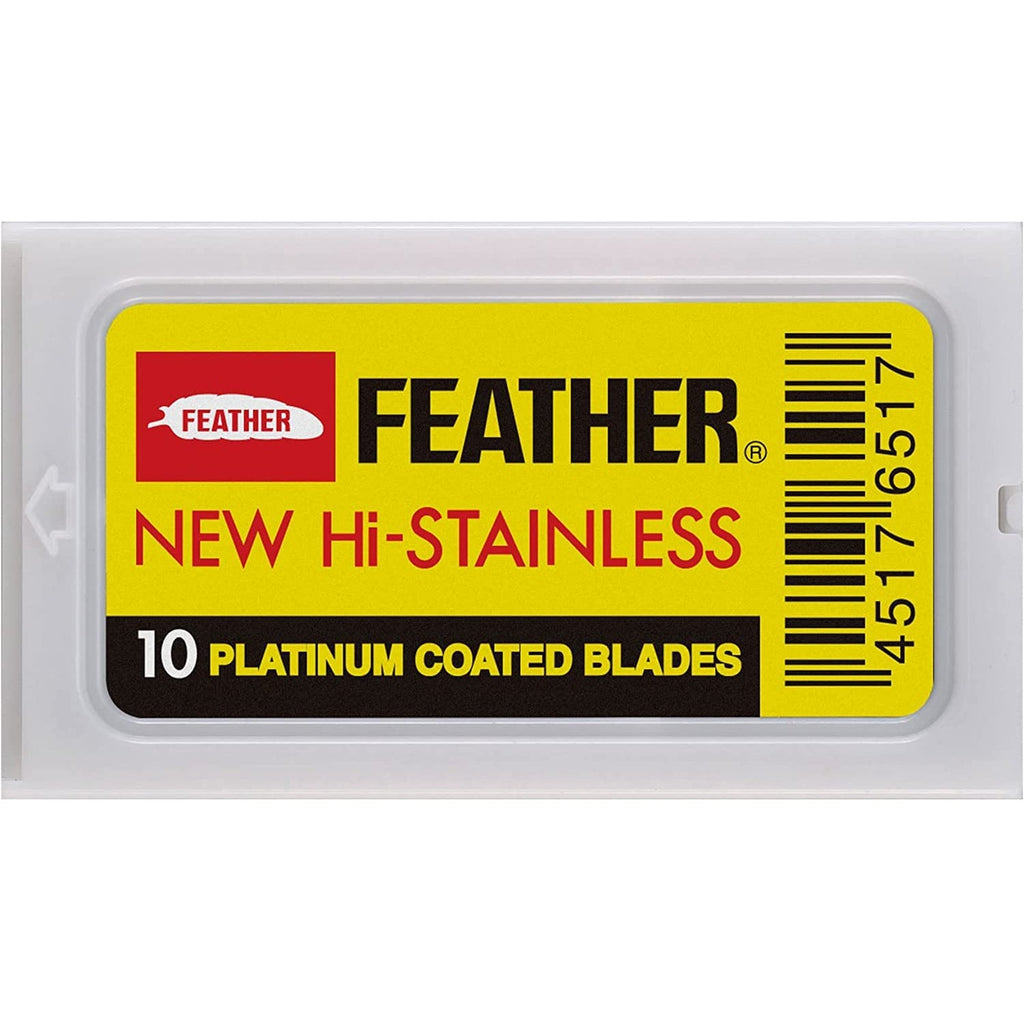 Feather Double Edge Safety Razor Blades - (50 Count) - Platinum Coated Hi-Stainless Steel Razor Blades - Fits Most Safety Razors - Super Sharp for Close Shaves - Japanese Quality