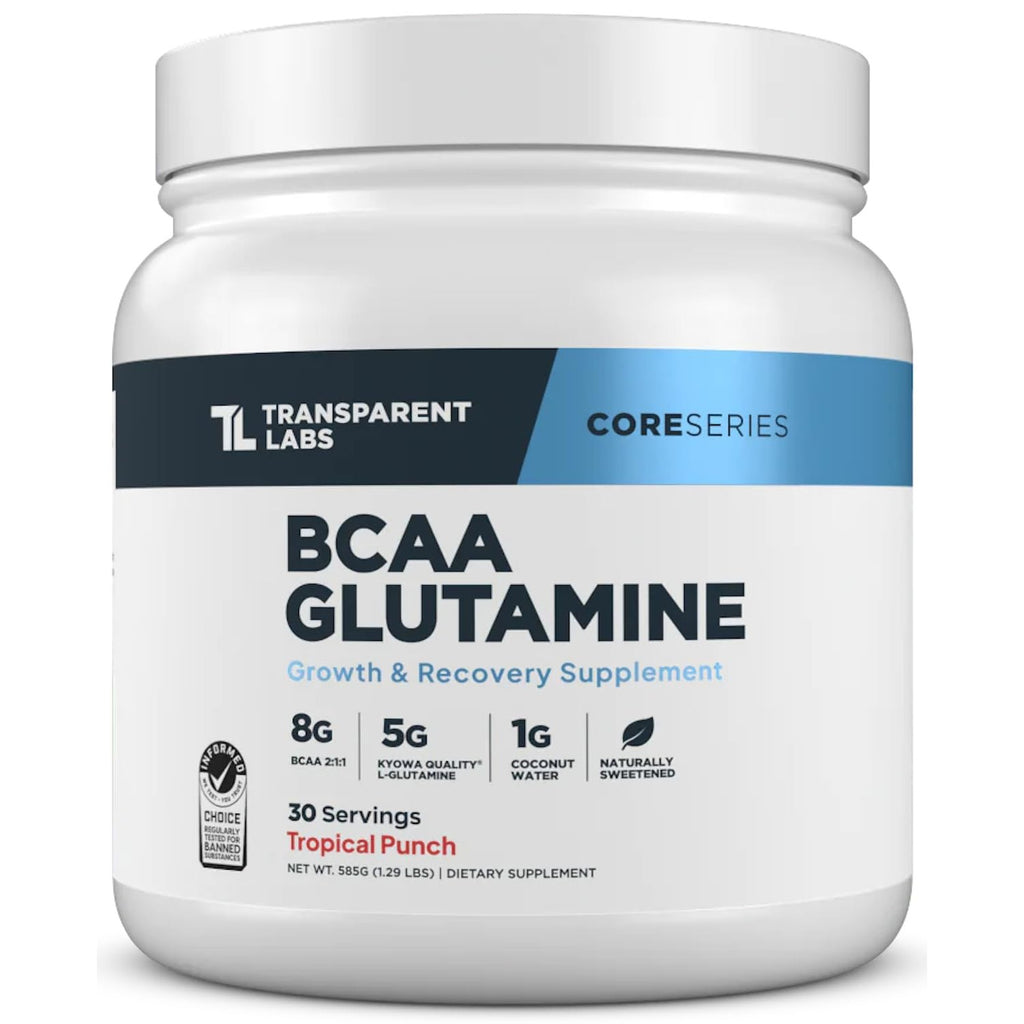 Transparent Labs BCAA Glutamine - 8000 Mg of BCAA Powder with L Glutamine for Post Workout Recovery, Muscle Growth, & Increased Endurance - 30 Servings, Blue Raspberry