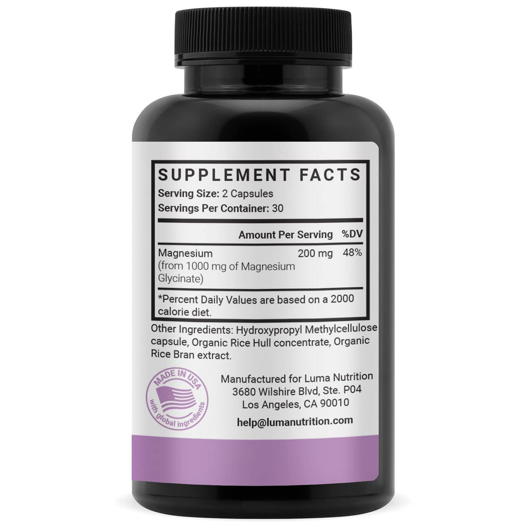 Luma Nutrition Magnesium Glycinate 1000mg Supplement - 60 Capsules