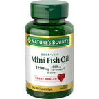 Nature's Bounty Mini Fish Oil Softgels 1290 mg, Omega-3, Supports Heart Health, Odor-Less, 90 Mini Coated Softgels (Pack of 2)