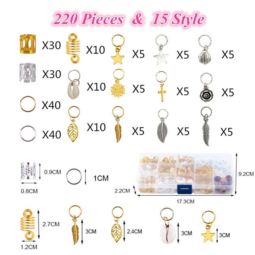 Buy now 220-Piece Braiding Hair Rings - 15 Styles, Jewelry for Braids, Clips, Pendants, Headbands & Accessories at indiglob india