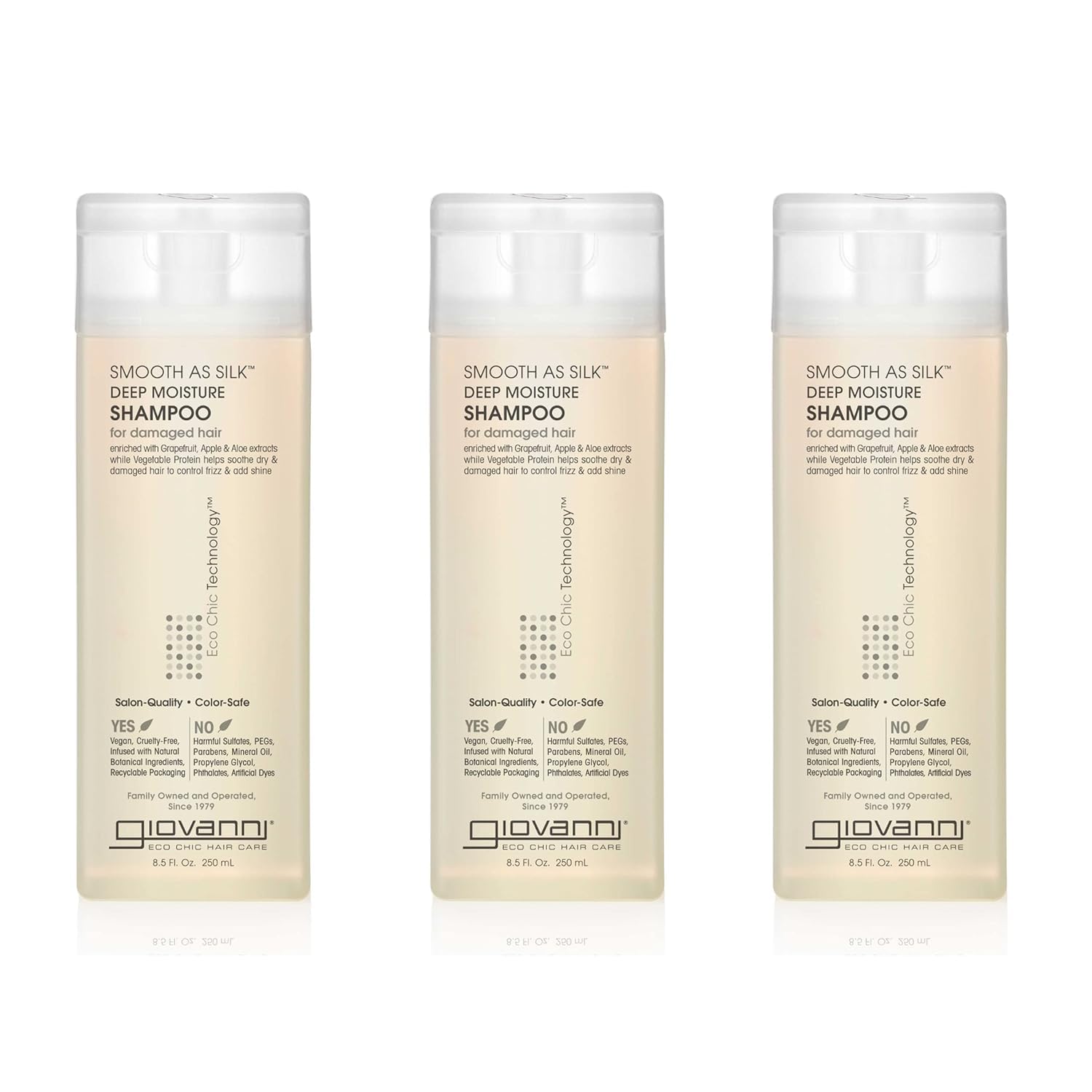 Buy now GIOVANNI Eco Chic Smooth as Silk Deep Moisture Shampoo - Apple + Aloe Extracts, Calms Frizz, Detangles, Wash & Go, Lauryl & Laureth Sulfate Free, Paraben Free, Color Safe - 8.5 oz 8.5 Fl Oz (Pack of 3) at indiglob india