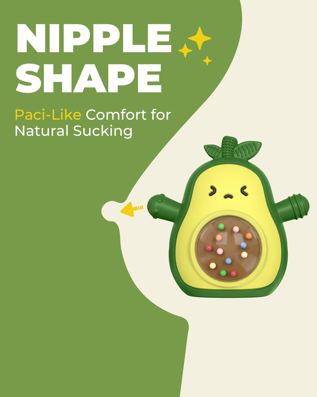 Infinno Avocado Silicone Teething Toy with Rattle for Infant 3-12 Months