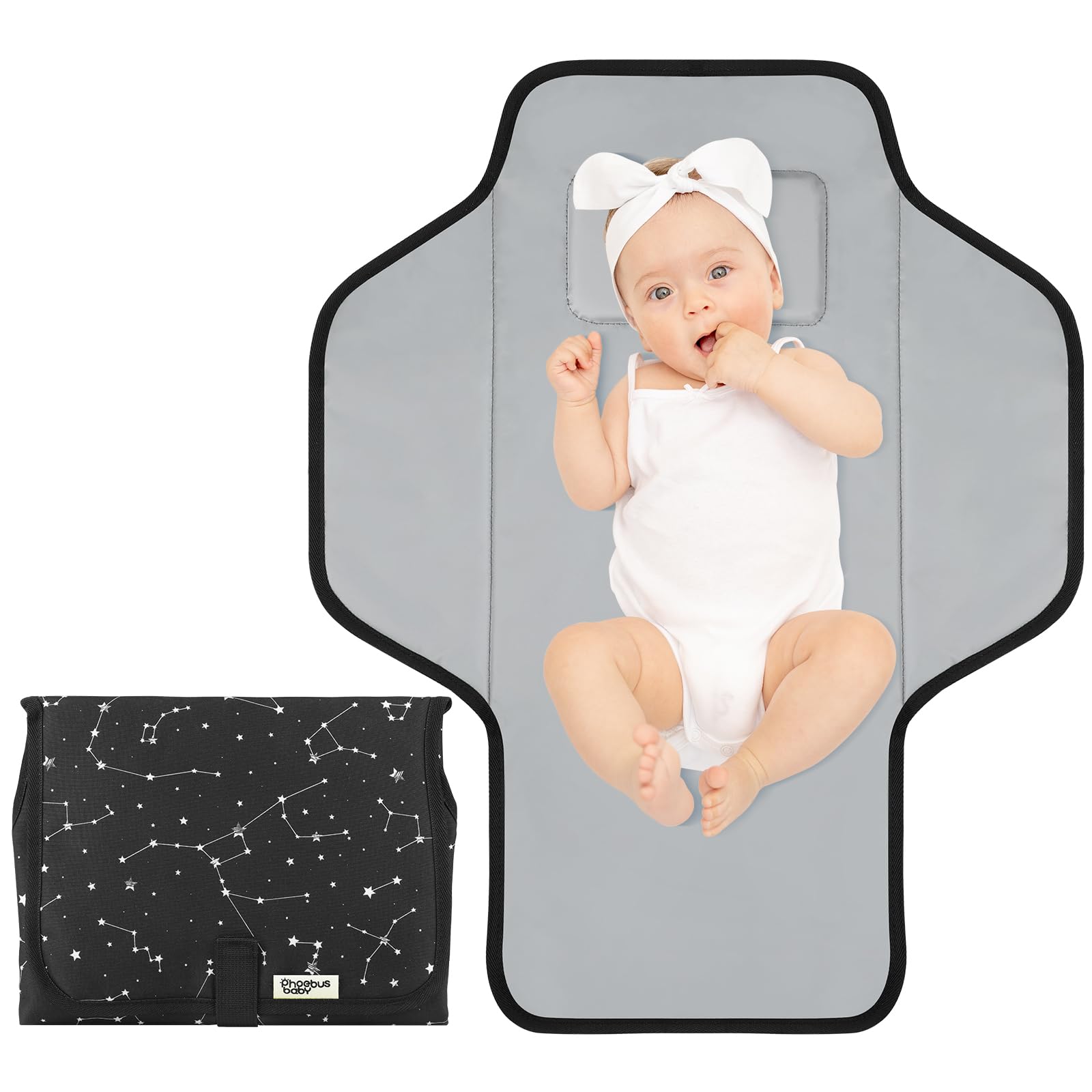Buy now Baby Portable Changing Pad Travel - Waterproof Compact Diaper Changing Mat with Built-in Pillow - Lightweight & Foldable Changing Station, Newborn Shower Gifts Black-Star at indiglob india