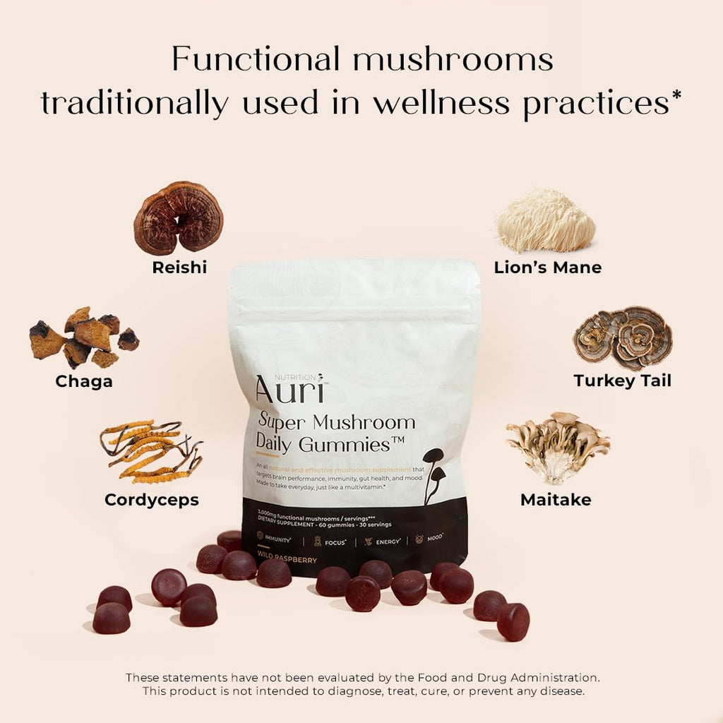 Nutrition Super Mushroom Daily Gummies – All-in-One Functional Gummy with 12 Mushroom Blend Including Lion’s Mane, Reishi, Chaga & Cordyceps – 60 Gummies