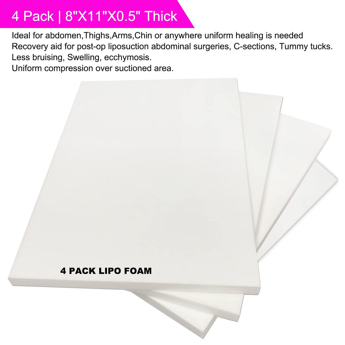 4 Pack Lipo Foam Pads Post Surgery 8"X11" Ab Board Foam