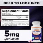 Vitamatic Melatonin 5 mg Tablets | Vegetarian, Non-GMO, Gluten Free | 1 Year Supply | Natural Berry Flavor - 365 Tablets
