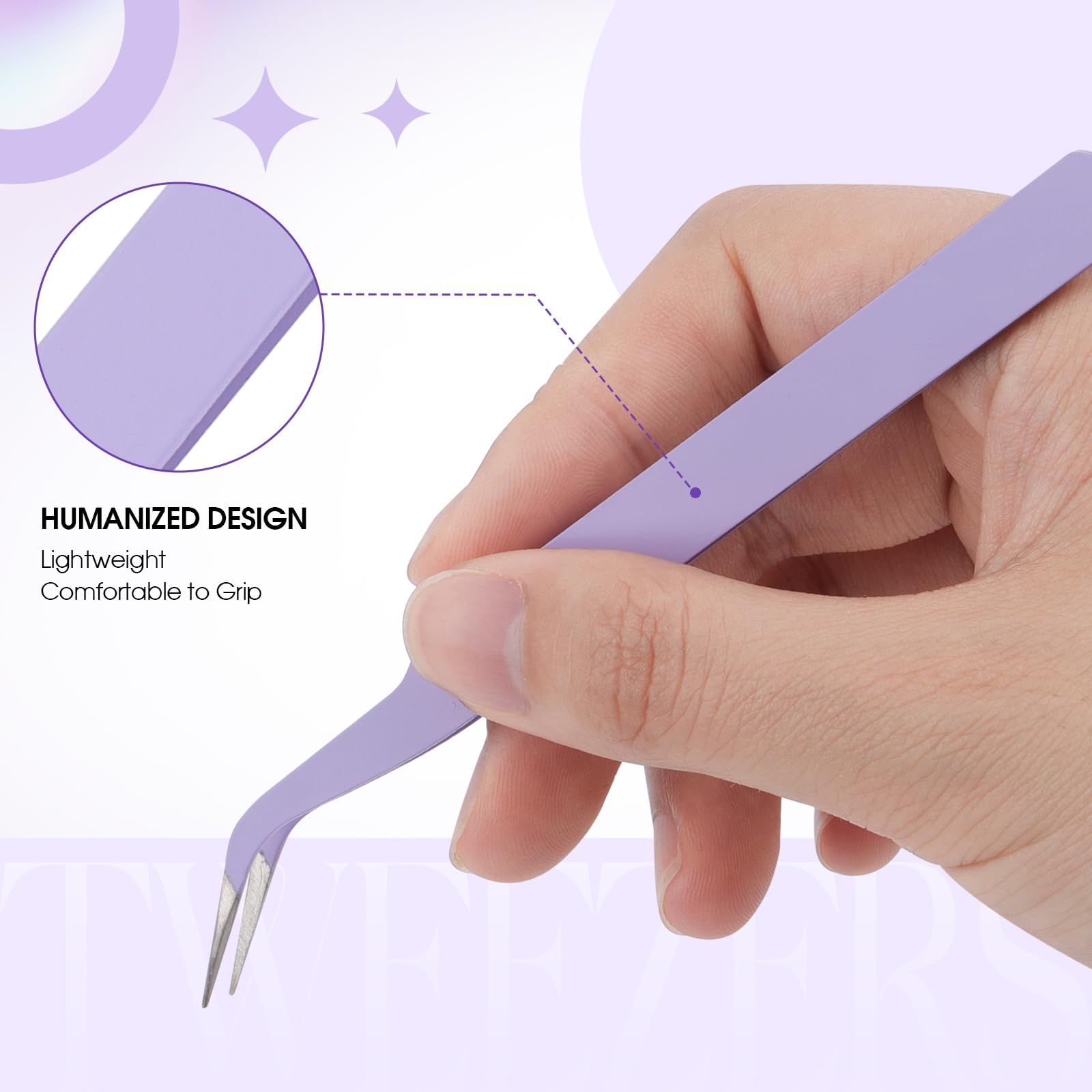 WENDY LASHES Tweezers for Eyelash Extensions, Lash Applicator Tool Purple | Precision Tip, Stainless Steel, Anti-slip Grip, Professional Grade
