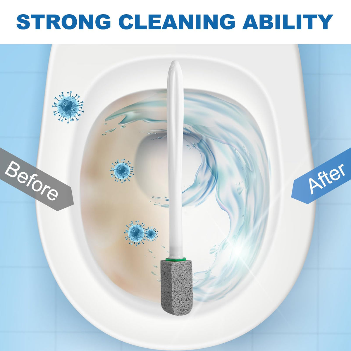 Pumice Stone Toilet Bowl Cleaner with Handle, 1 Wand + 6 Pumice Stones, Clean Hard Water Stains and Rust, Suitable for Toilets, Sinks, and Grills