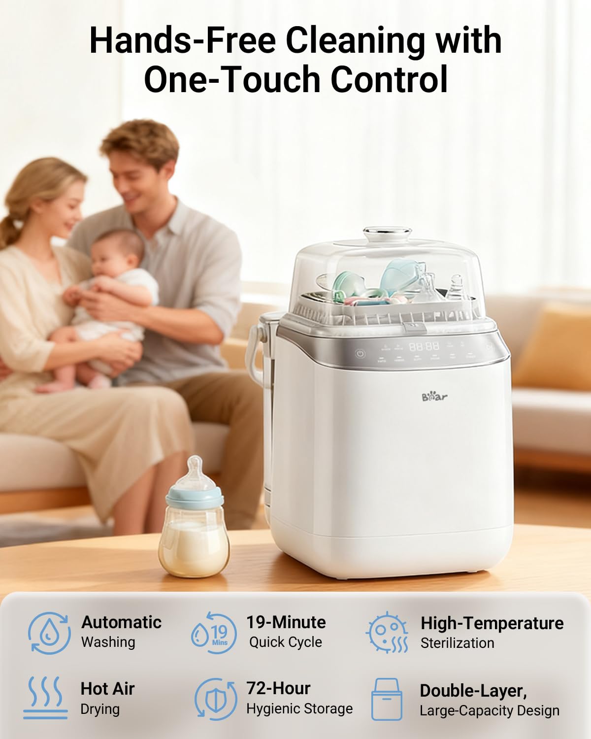 Bear Baby Bottle Washer Sterilizer Dryer All-in-One, 90 Detergent Tablets