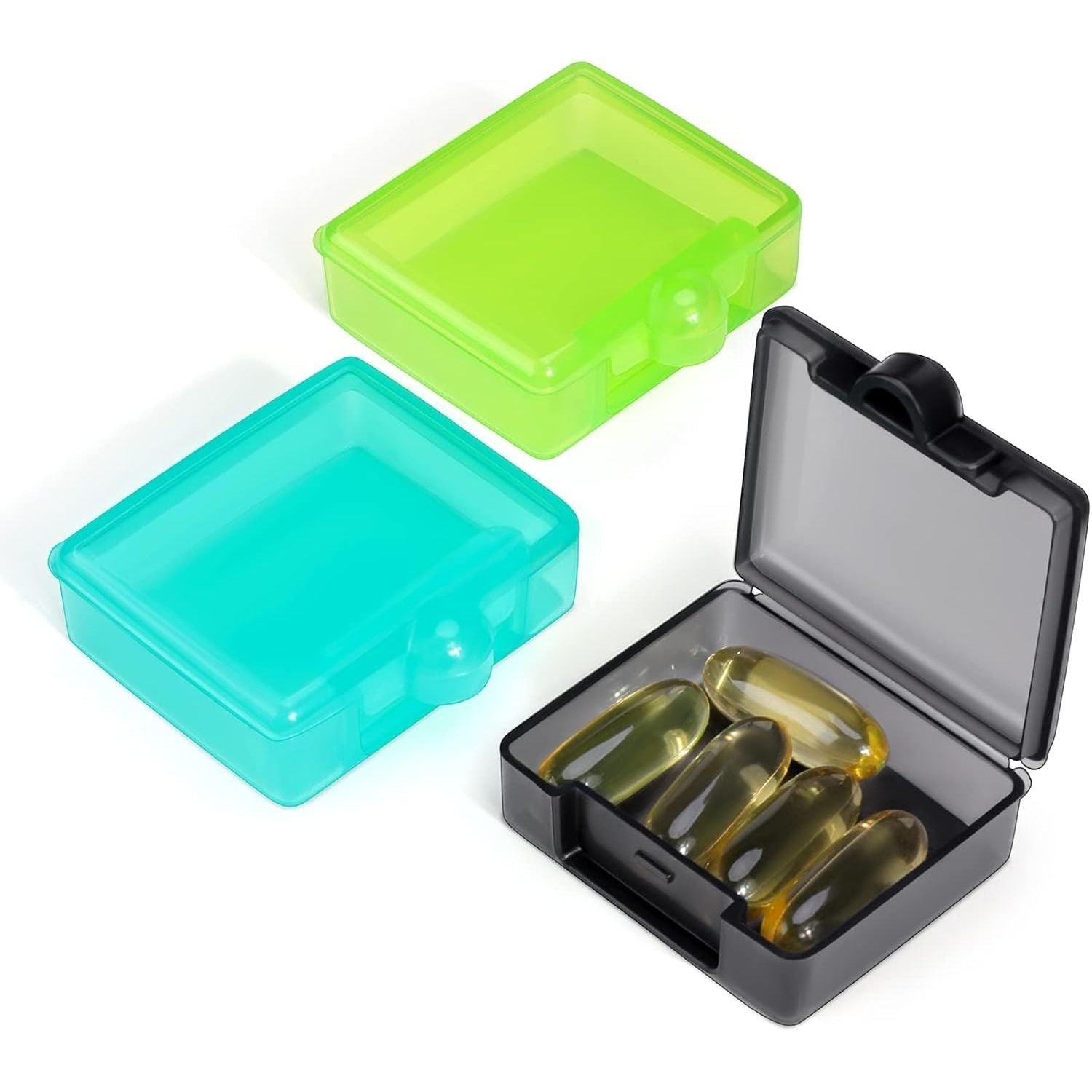 Buy now Opret Small Pill Box (3 Pcs), Cute Pill Case Portable for Pocket Purse Briefcase Travel Pills Box Medicine Storage Container Earplug Case Square Black&cyan&green at indiglob india