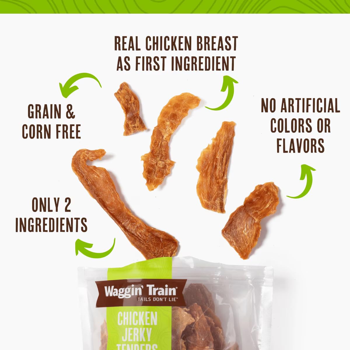 Waggin' Train Chicken Jerky Dog Treats, Made with 100% Real Chicken Breasts, Only Two All-Natural Ingredients, Great High Protein Dog Treat, Easily Digestible for Big or Small Dogs, 36 oz. Pouch
