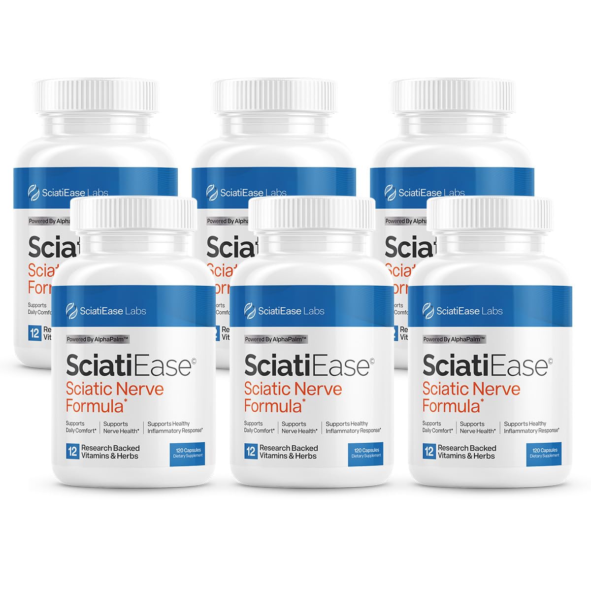 SciatiEase Sciatic Nerve Health Support Supplement - Nerve Support Formula with AlphaPalm, Pea, Vitamin B Complex, Alpha Lipoic Acid 300mg - 120 Capsules