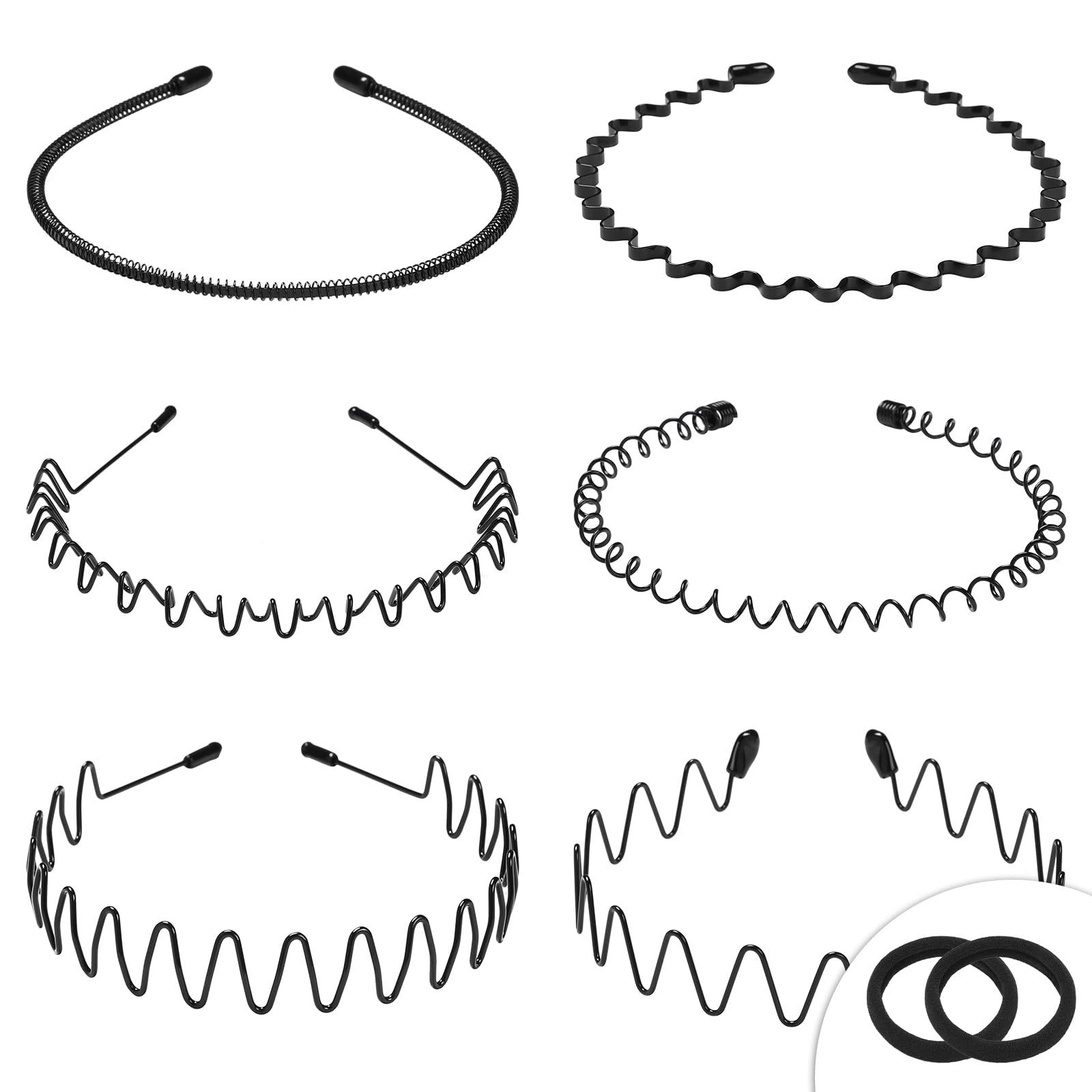 WantGor Metal Headbands, 2 Pack Fashion Unisex Black Hairband Hair Hoop | Spring Wave Non Slip Sports Headwear Hair Accessories (2 Pack)