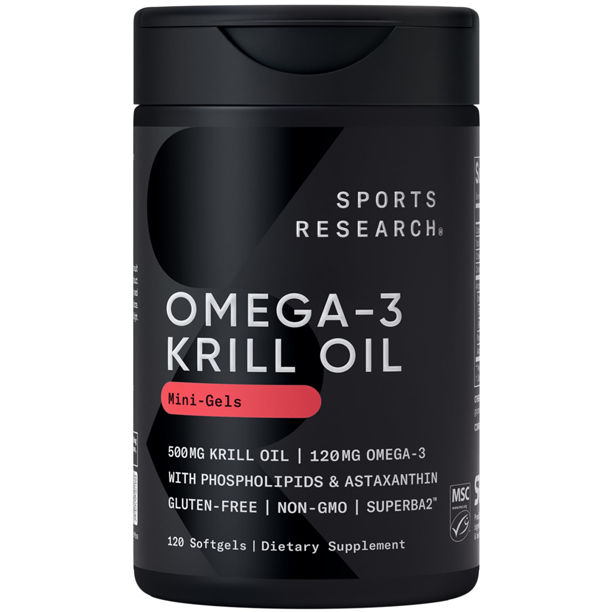 Sports Research® Antarctic Omega-3 Krill Oil 1000mg, 60 Softgels | Double Strength Superba® Krill with EPA & DHA, Choline, Phospholipids & Astaxanthin - MSC Certified Sustainable · Non-GMO