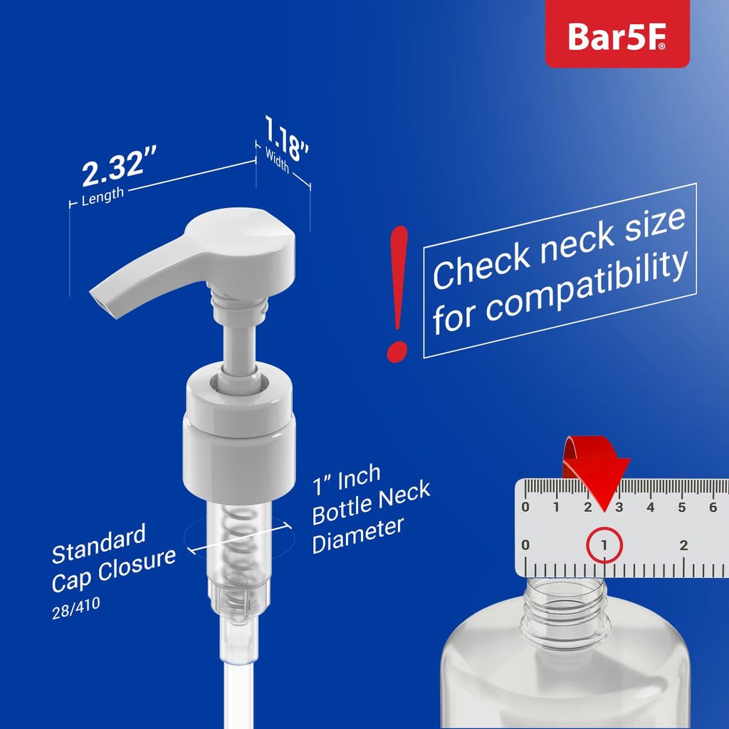 Bar5F Pumps for Shampoo and Conditioner Bottles, Salon-Brand Liters, 2 Pack | Professional-standard durability for salon-brand 1 L/33.8 oz bottles, 28/410 finish, 1-inch neck and 1.1-inch cap diameter