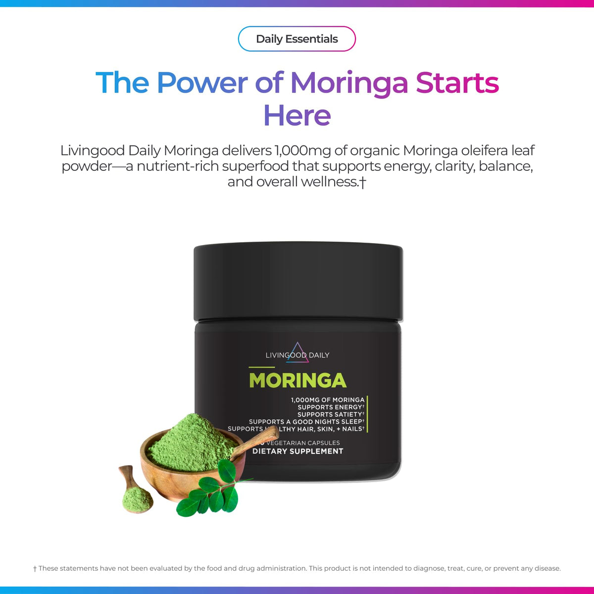 Livingood Daily Moringa Capsules 1000mg, Superfood Supplement, 60 Capsules