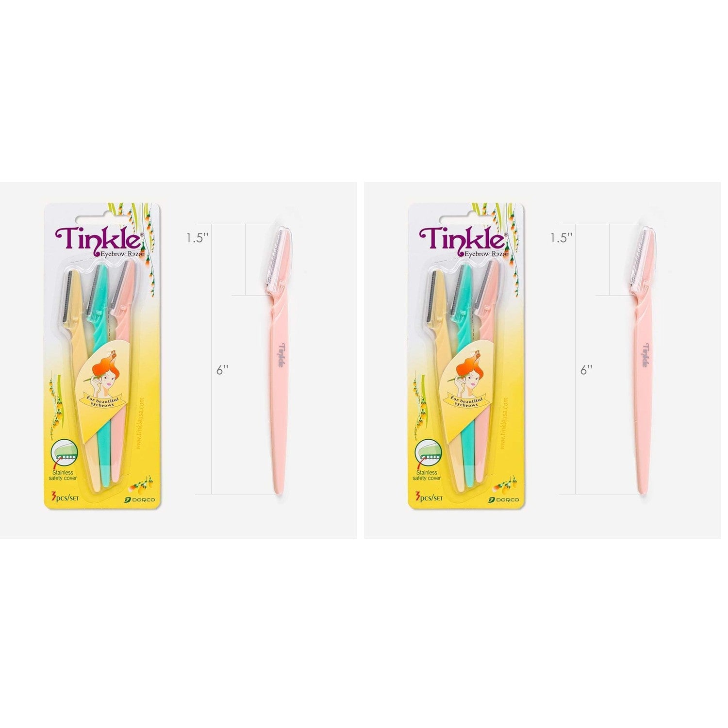 Tinkle Dermaplaning Tool 6ct, Dermaplane Razor for Women, Safe and Easy Peach Fuzz Remover, Eyebrow Trimmer with Protective Cover, Stocking Stuffers