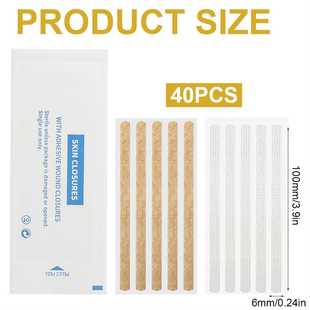 Sterile Strip 40 Strips Wound Closures 1/4" x 4" Adhesive Skin Closure for Closing Minor Cuts Wounds