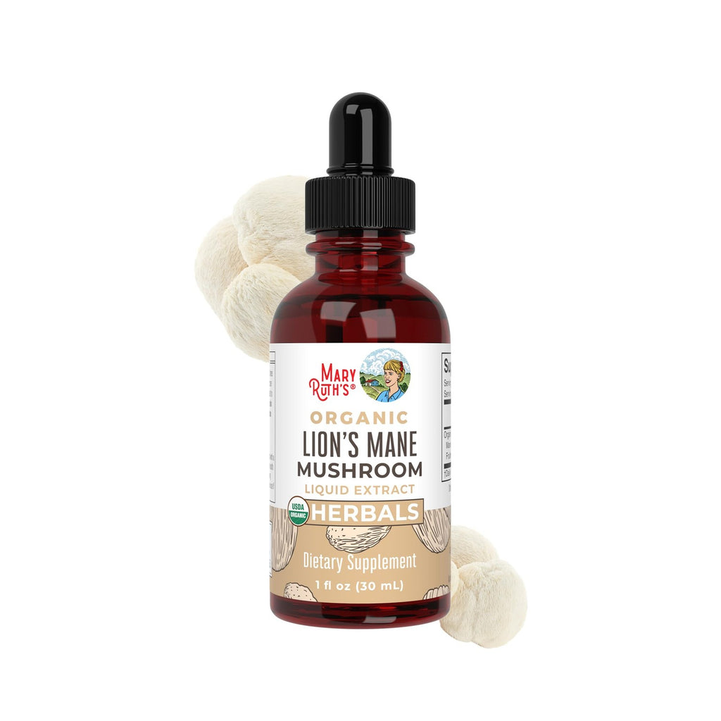 MARYRUTH'S Lions Mane Mushroom Supplement Liquid Drops 1 Fl Oz, Non-GMO | USDA Organic Lions Mane Extract 1,180mg, Nervine Herbal, Brain Health, Focus & Memory, Non-GMO