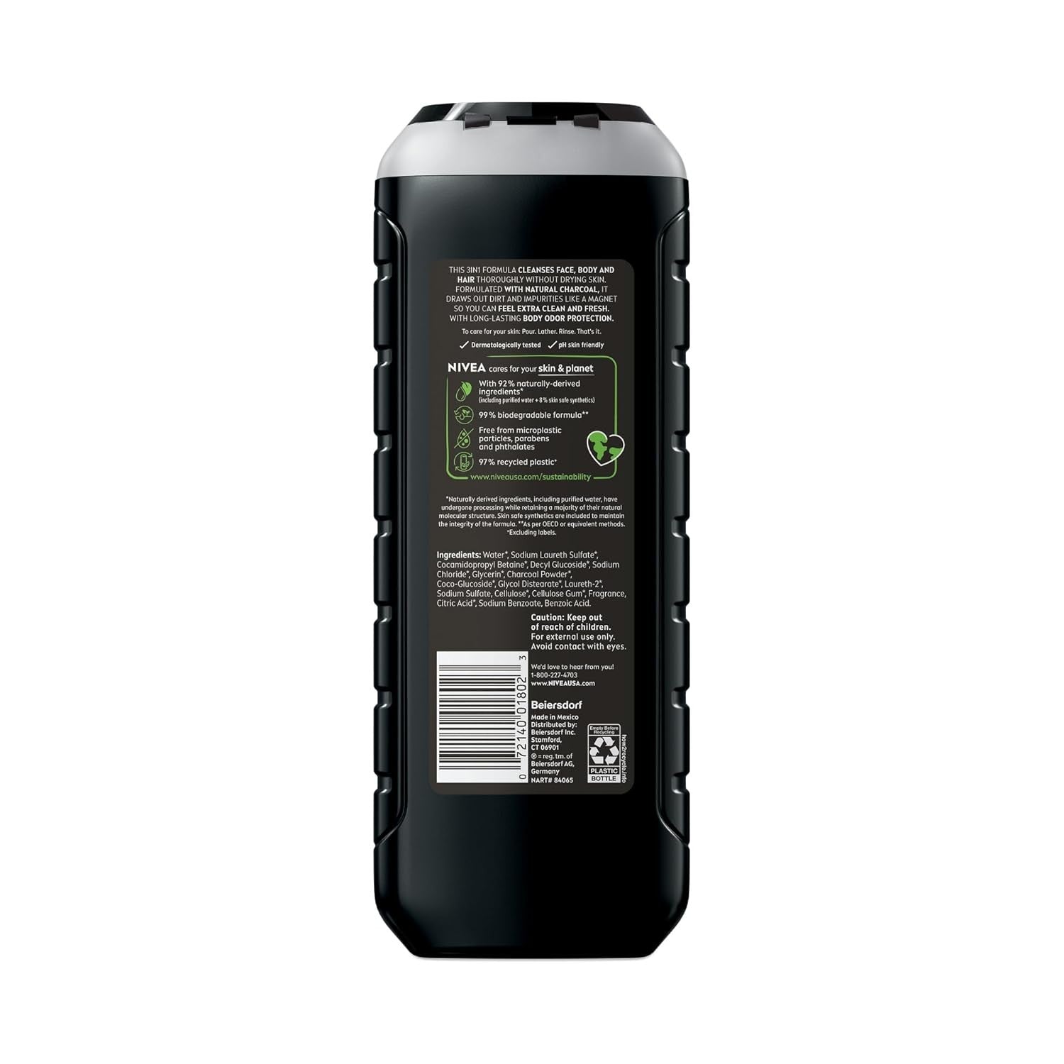 Buy now NIVEA Men Active Clean Body Wash with Natural Charcoal for Normal to Oily Skin, 3-in-1 Charcoal Body Wash, Face and Hair, Draws Out Dirt and Impurities, 16.9 Fl Oz Bottle, Pack of 3 at indiglob india