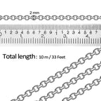 33 Feet Stainless Steel Jewelry Chains for Jewelry Making - Silver Chain Roll with 40 Pieces Open Jump Rings & 20 Pieces Lobster Clasps - Silver Necklace Link Cable Chains DIY Accessories (2.0mm)