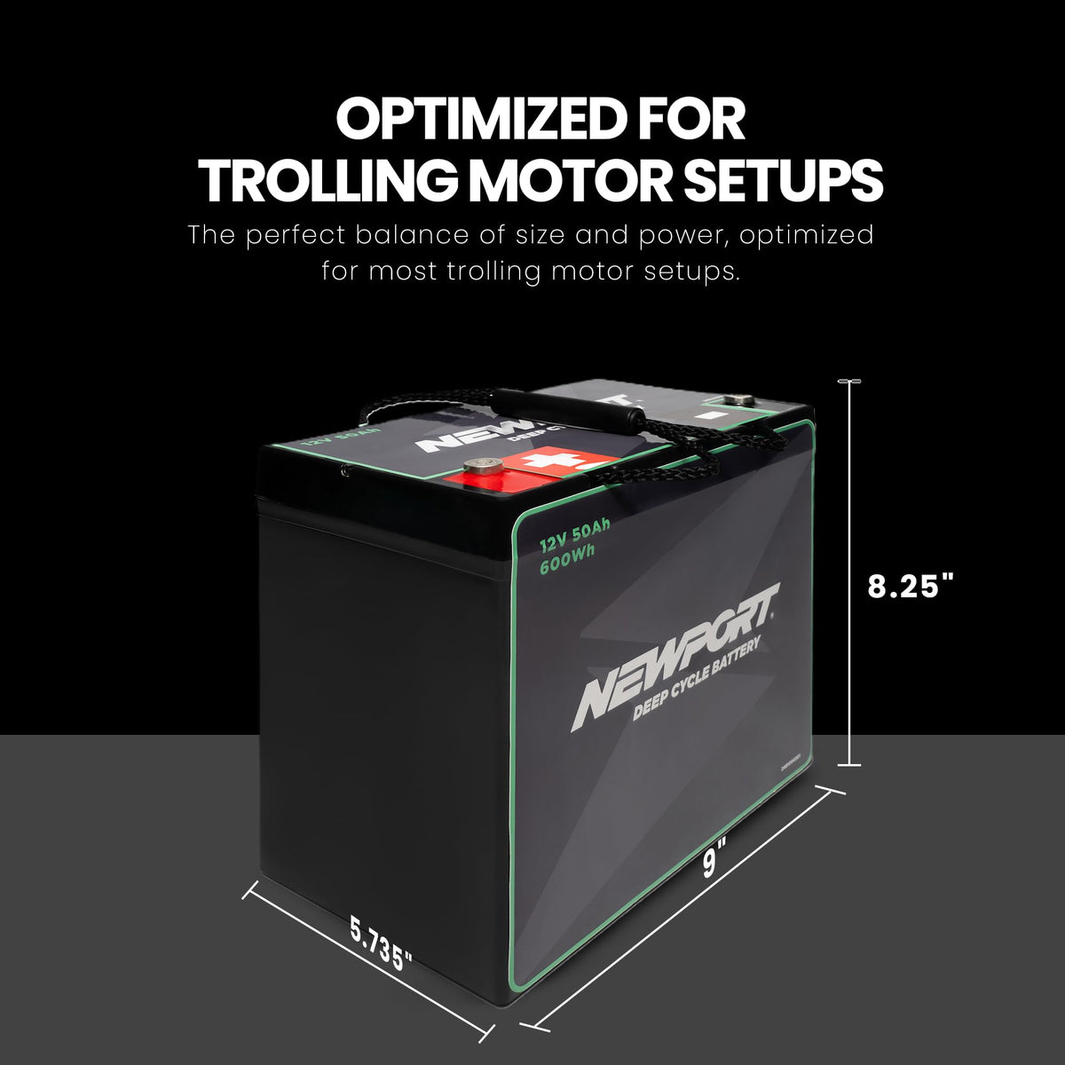 Newport 12V50Ah Deep Cycle Heavy-Duty Marine Battery, Lightweight & Sealed AGM, Trolling Motor Compatible